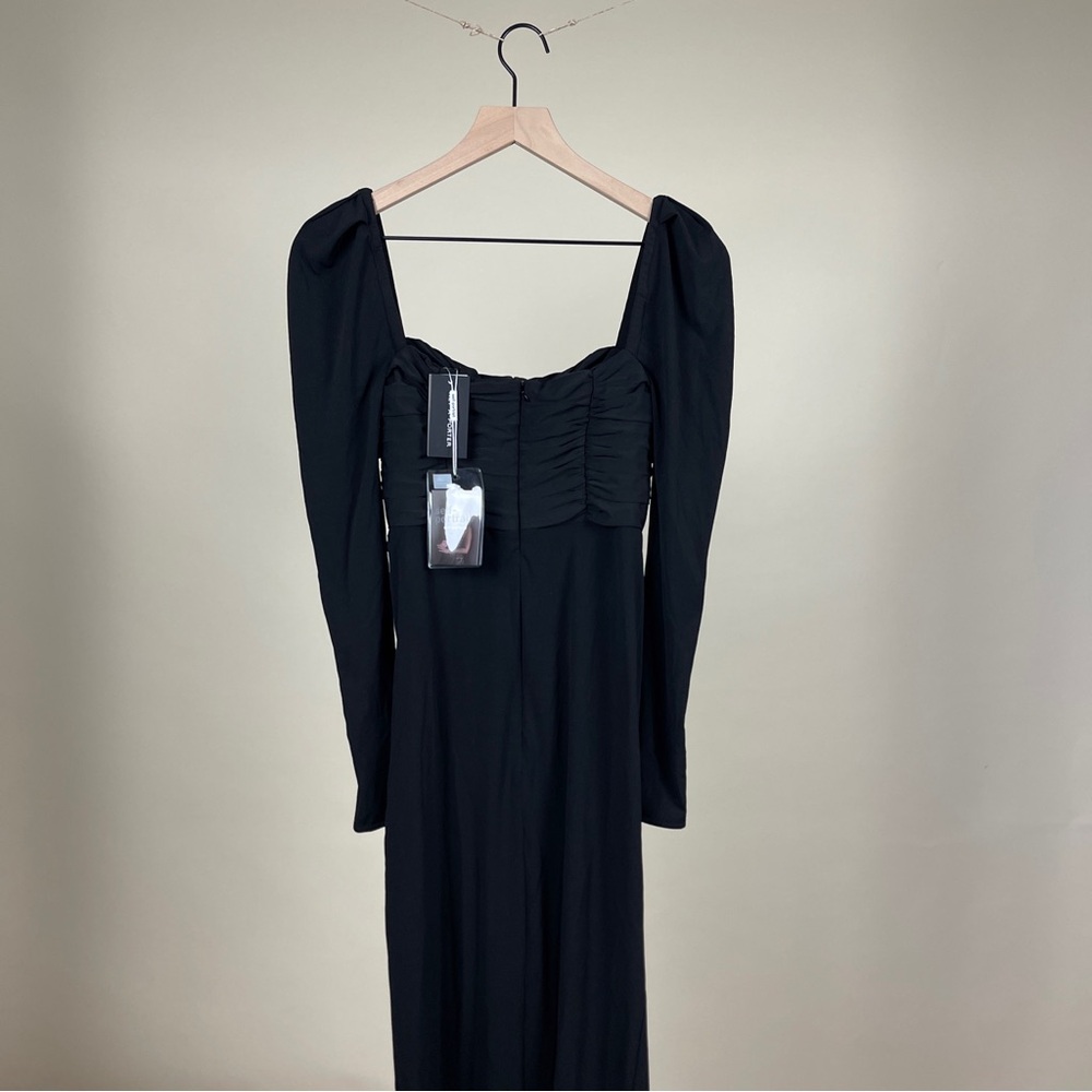 NWT Self-Portrait Jersey Gathered Midi Dress in Black - Picture 12 of 12